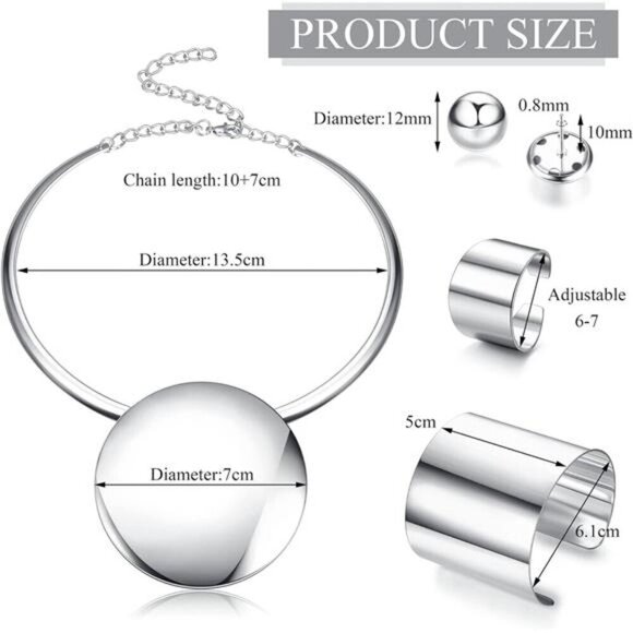 Bohemian Silver Statement Jewelry Set – Collar Necklace, Cuff & Stud Earrings - Picture 2 of 5